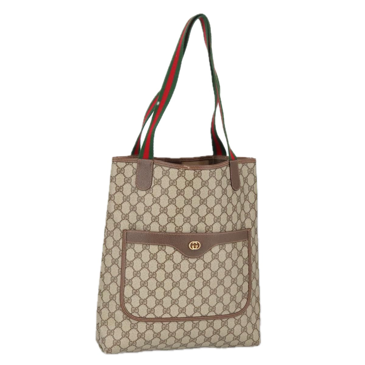 GUCCI GG Supreme Web Sherry Line Tote Bag PVC Beige Red 002 123 Auth 100184