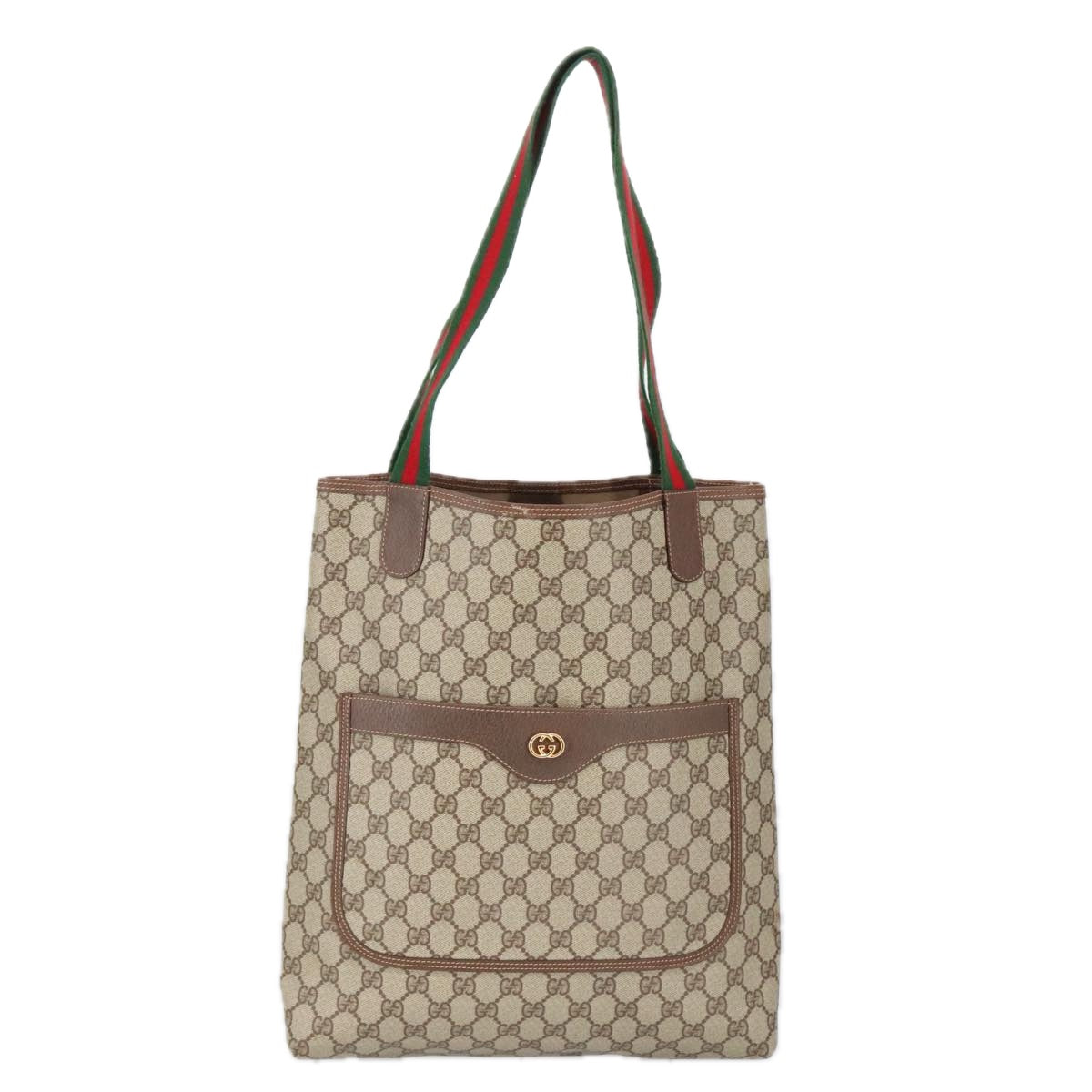 GUCCI GG Supreme Web Sherry Line Tote Bag PVC Beige Red 002 123 Auth 100184