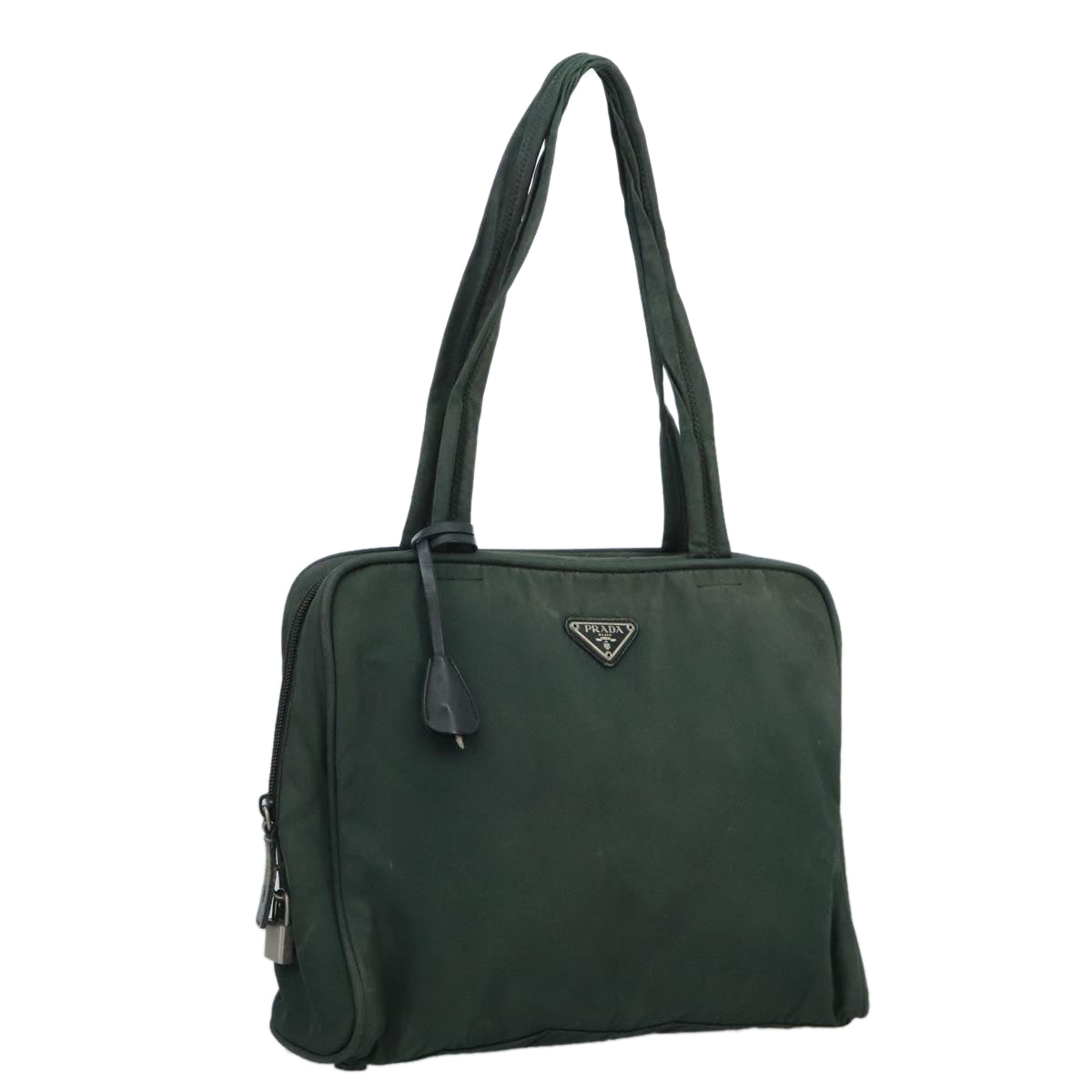 PRADA Hand Bag Nylon Green Auth 100186