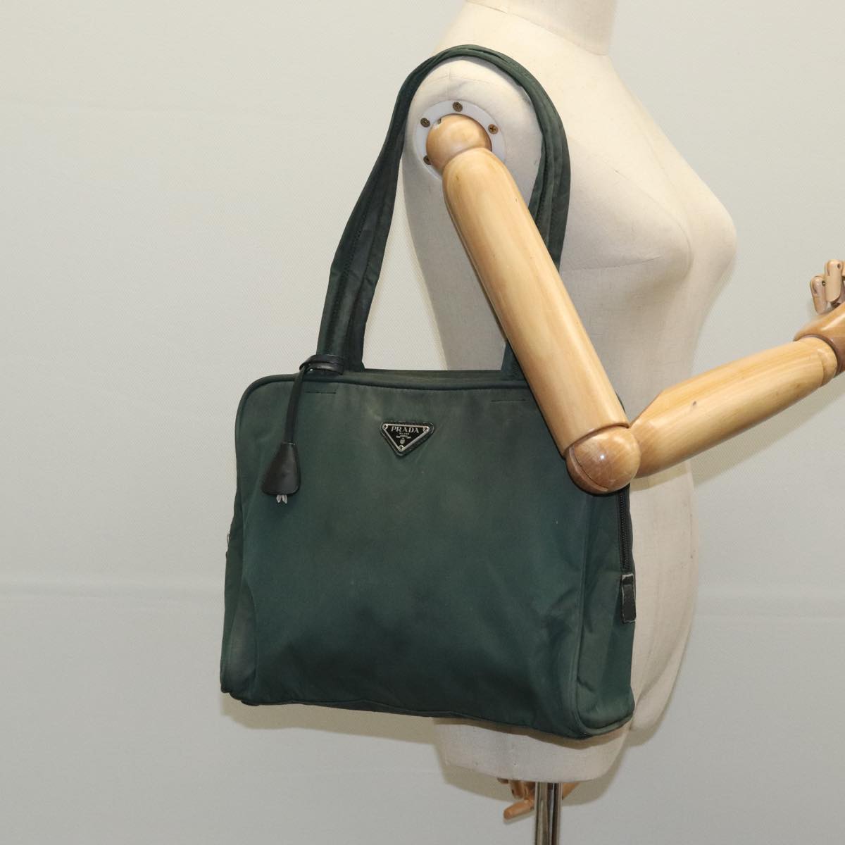 PRADA Hand Bag Nylon Green Auth 100186