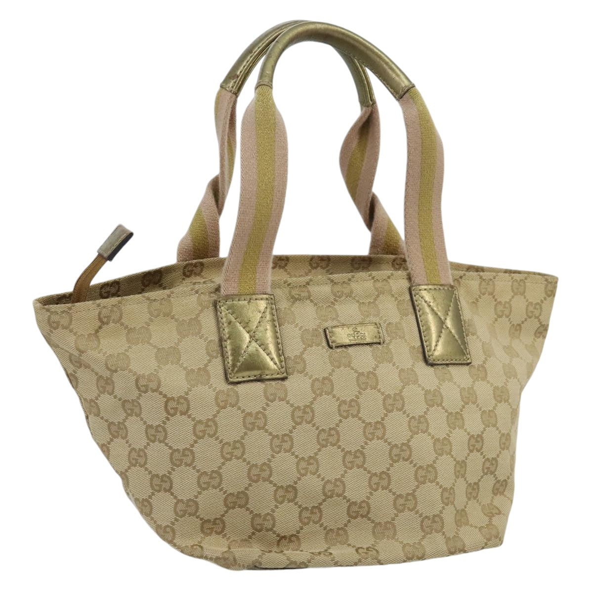 GUCCI GG Canvas Sherry Line Tote Bag Beige Pink gold 131228 Auth 100187