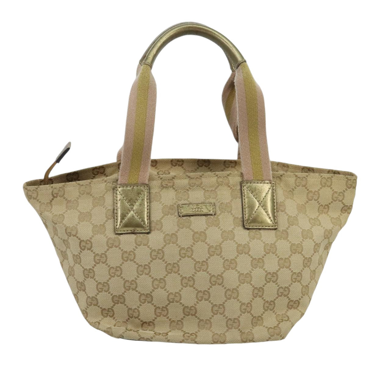 GUCCI GG Canvas Sherry Line Tote Bag Beige Pink gold 131228 Auth 100187