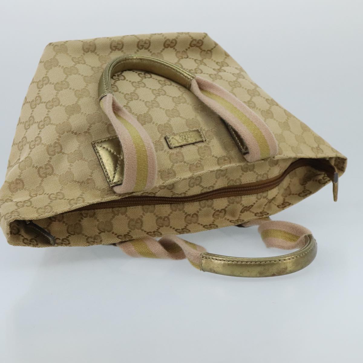 GUCCI GG Canvas Sherry Line Tote Bag Beige Pink gold 131228 Auth 100187