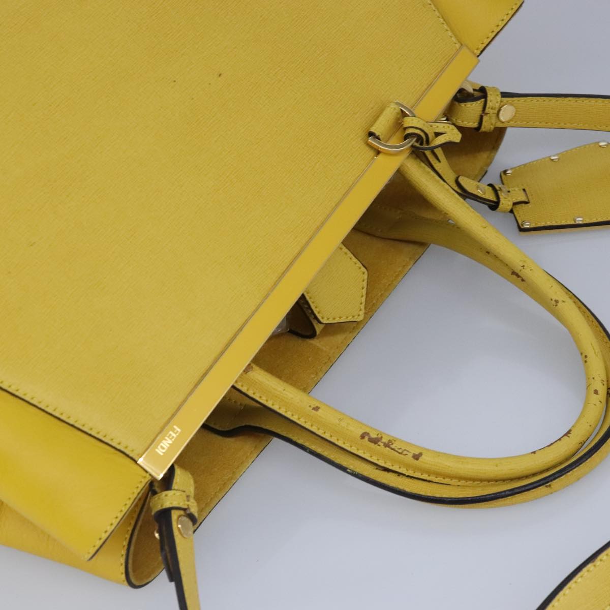 FENDI To joule Hand Bag Leather 2way Yellow Gold Auth 100188