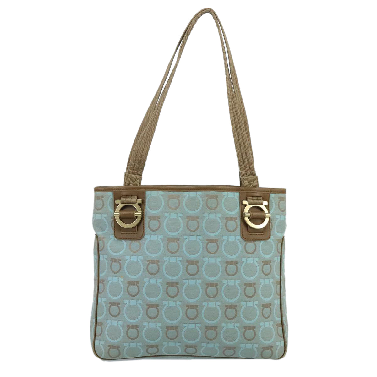 Salvatore Ferragamo Shoulder Bag Canvas Light Blue Auth 100204 - 0