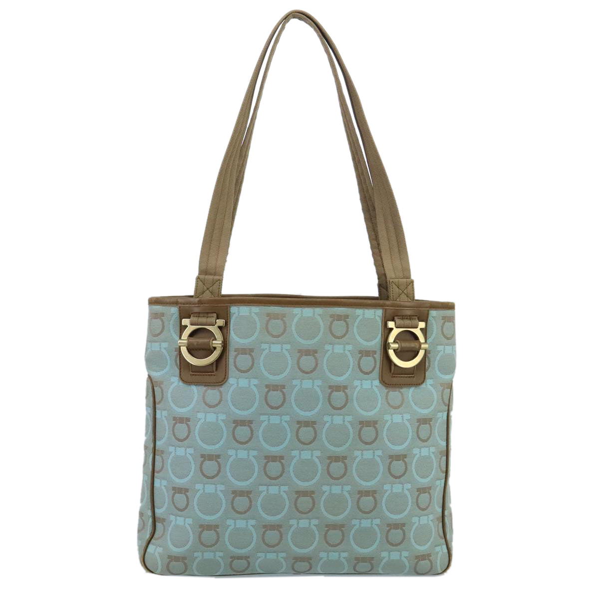 Salvatore Ferragamo Shoulder Bag Canvas Light Blue Auth 100204