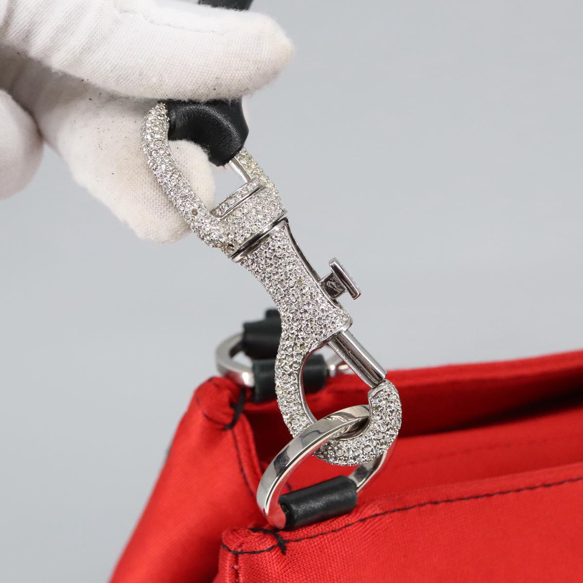 Christian Dior Hardcore Shoulder Bag Canvas Silver Red Auth 100209