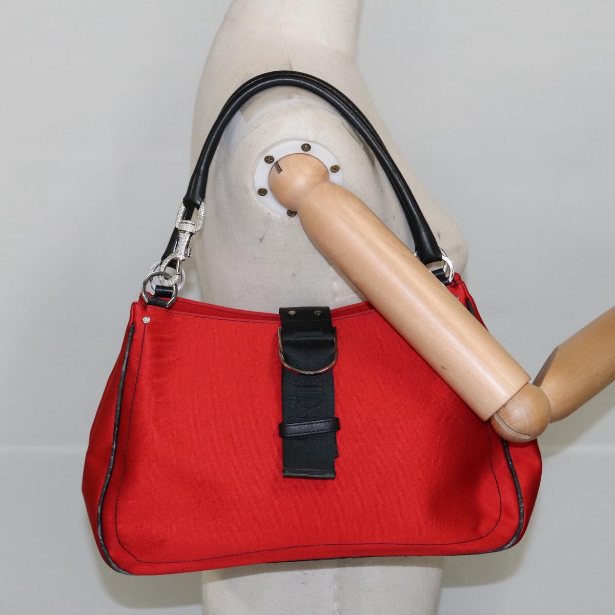 Christian Dior Hardcore Shoulder Bag Canvas Silver Red Auth 100209