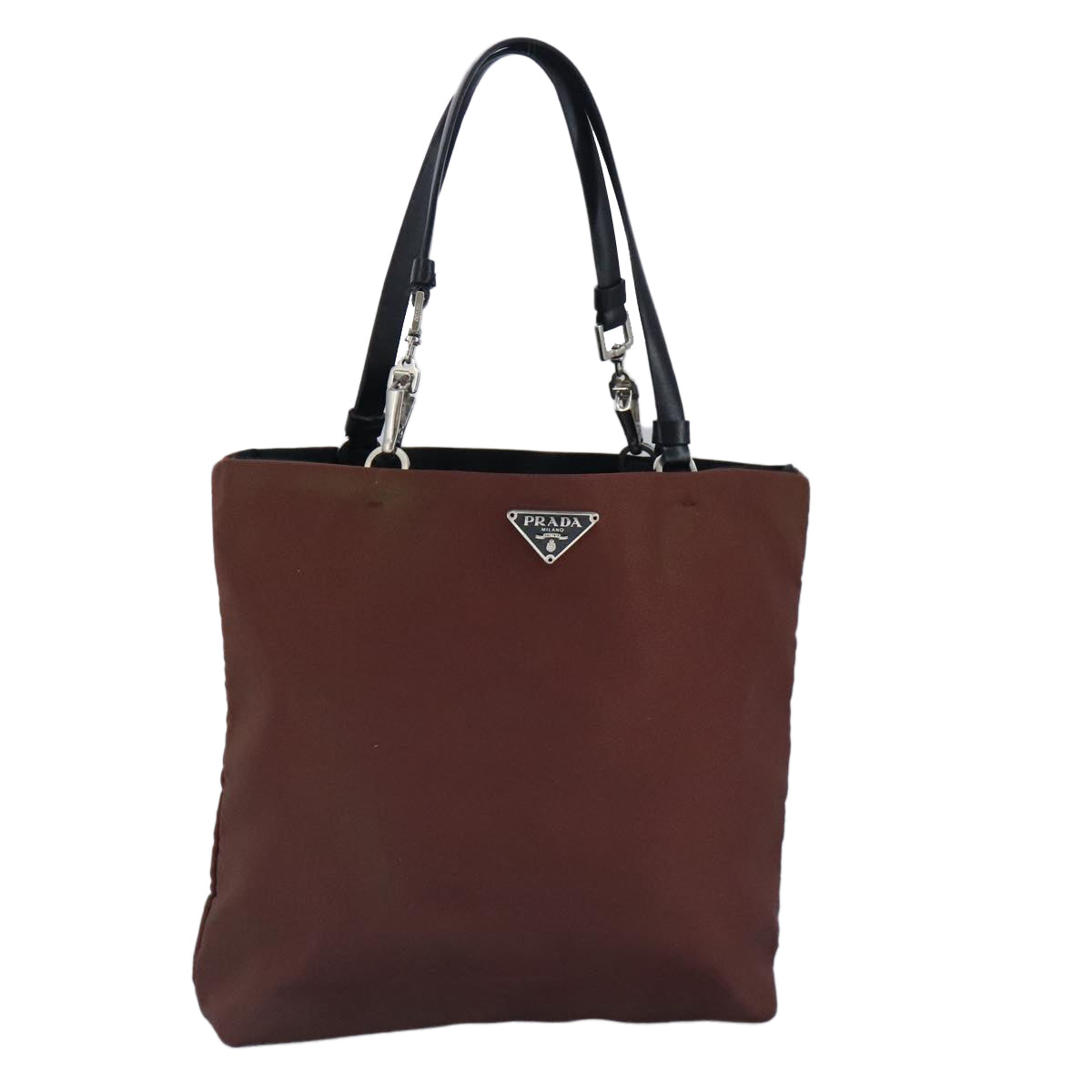 PRADA Hand Bag Nylon Brown Silver Auth 100212