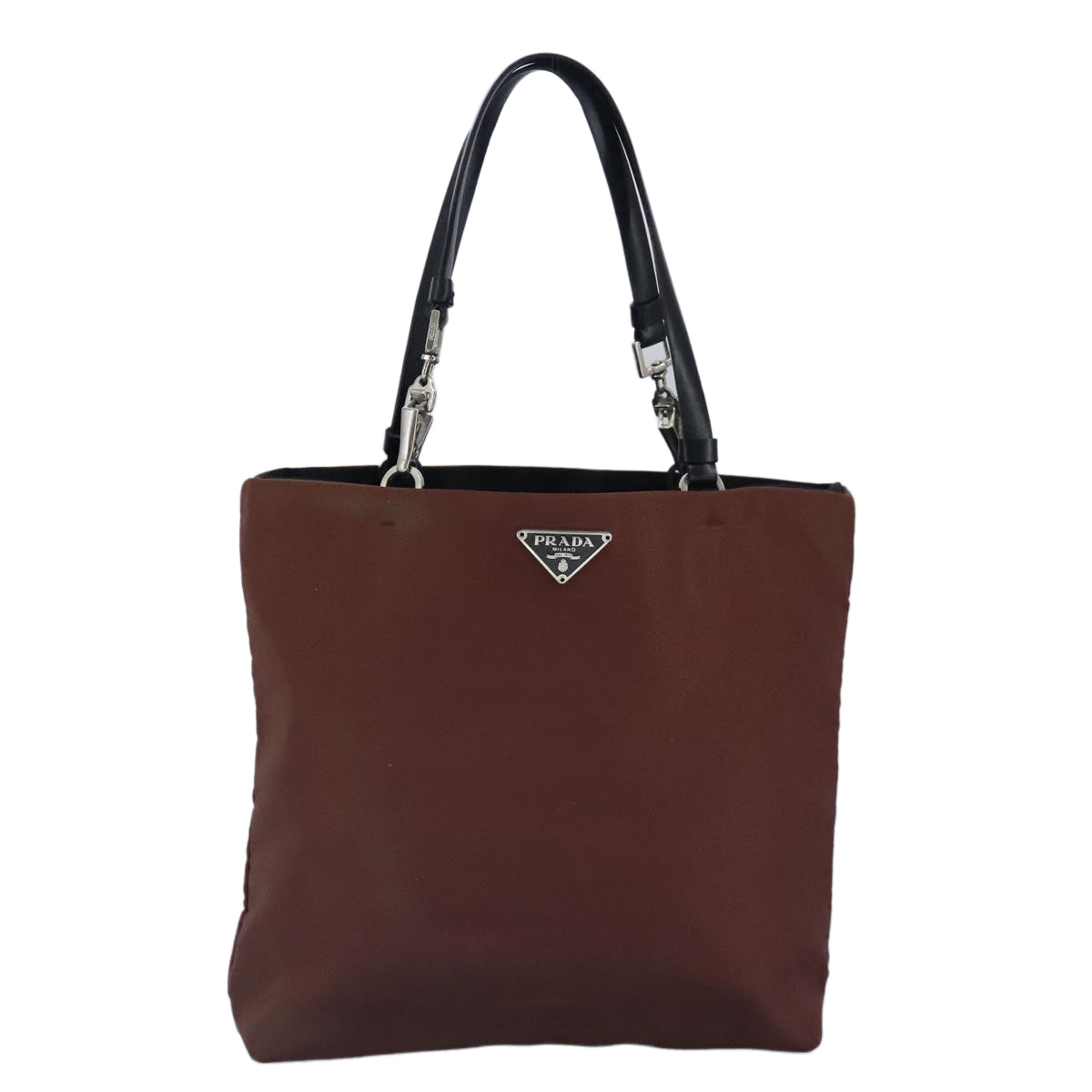 PRADA Hand Bag Nylon Brown Silver Auth 100212