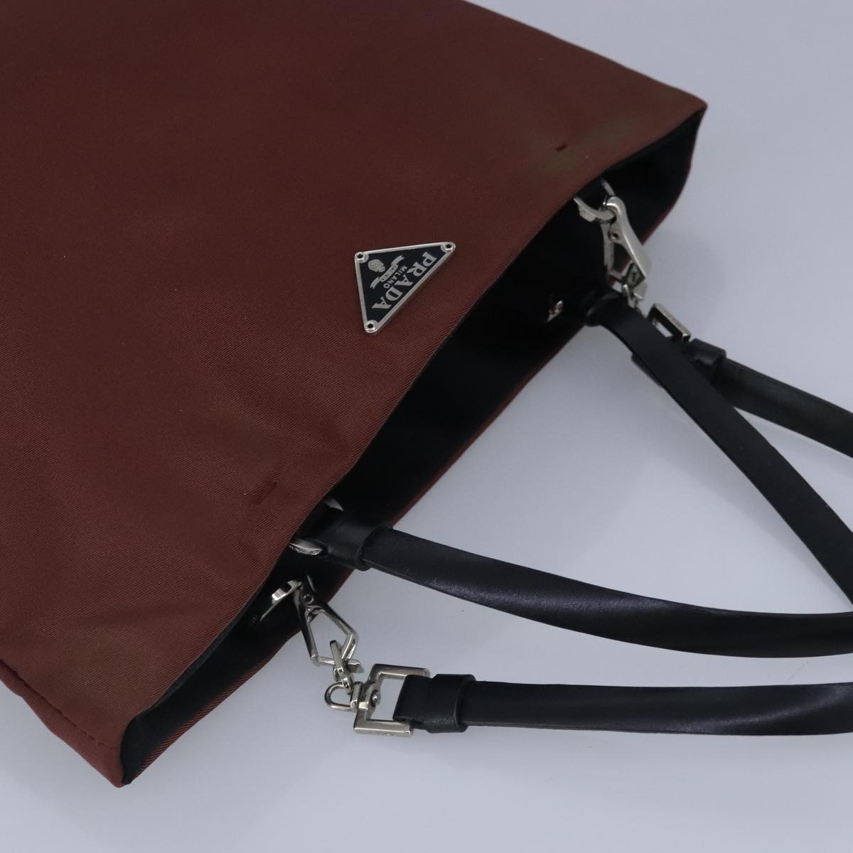 PRADA Hand Bag Nylon Brown Silver Auth 100212