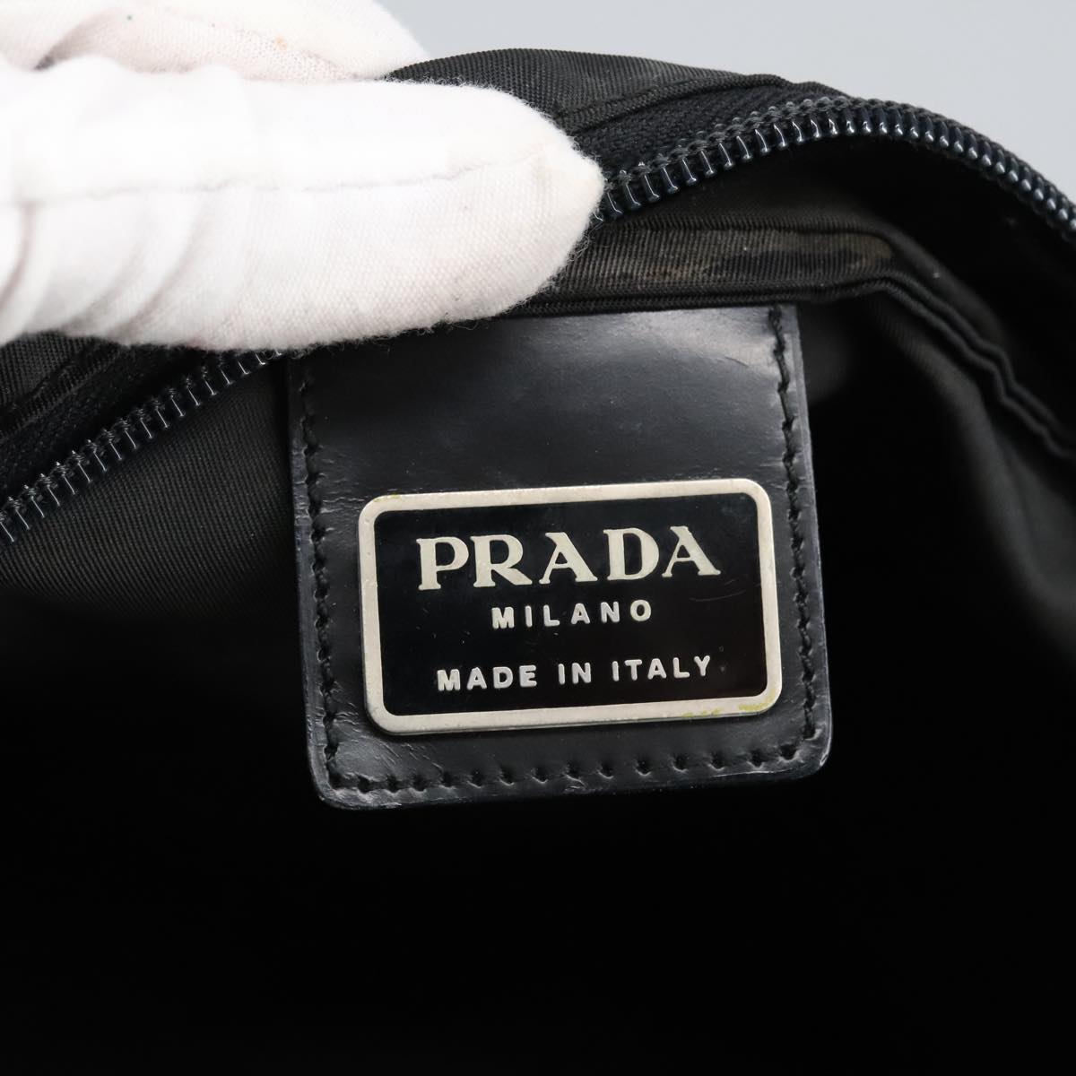 PRADA Shoulder Bag Nylon Black Silver Auth 100217