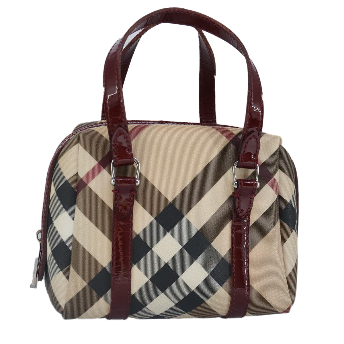 BURBERRY Nova Check Hand Bag PVC Beige Red Auth 100225