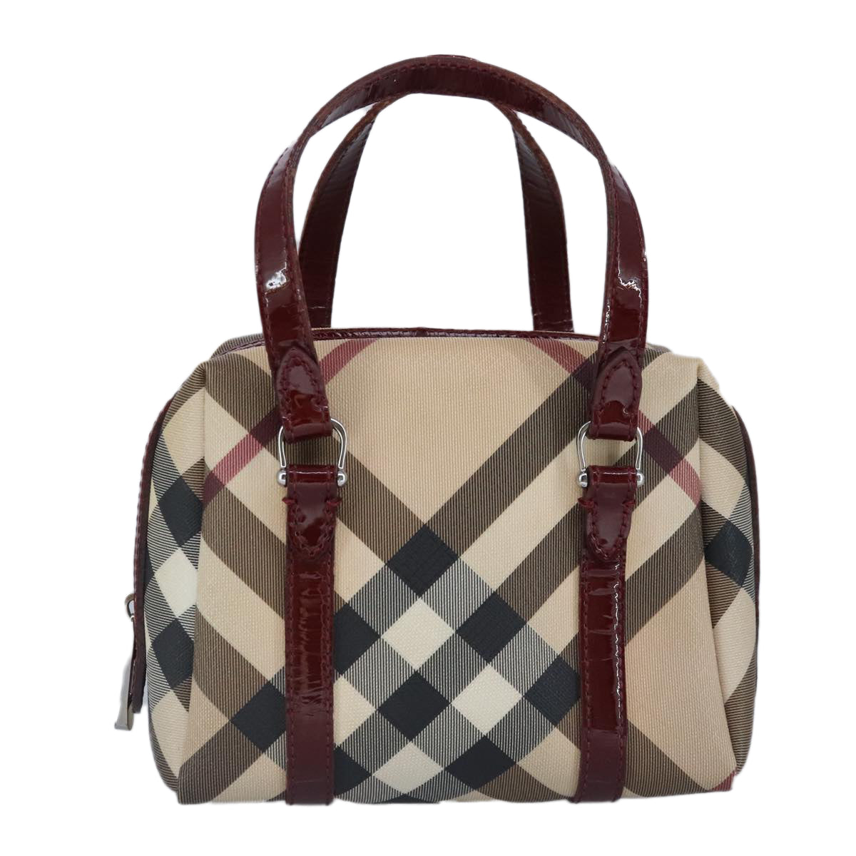 BURBERRY Nova Check Hand Bag PVC Beige Red Auth 100225