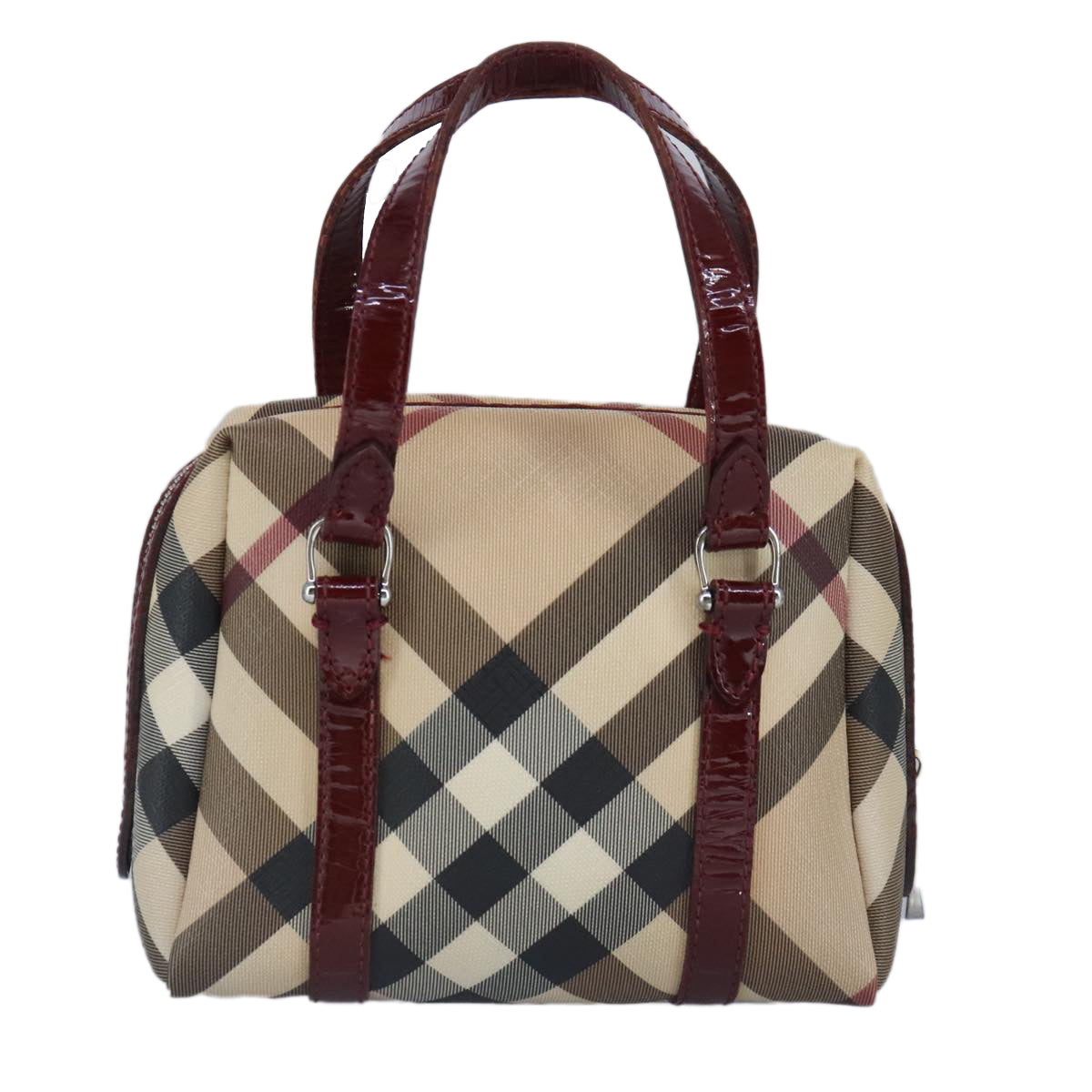 BURBERRY Nova Check Hand Bag PVC Beige Red Auth 100225 - 0