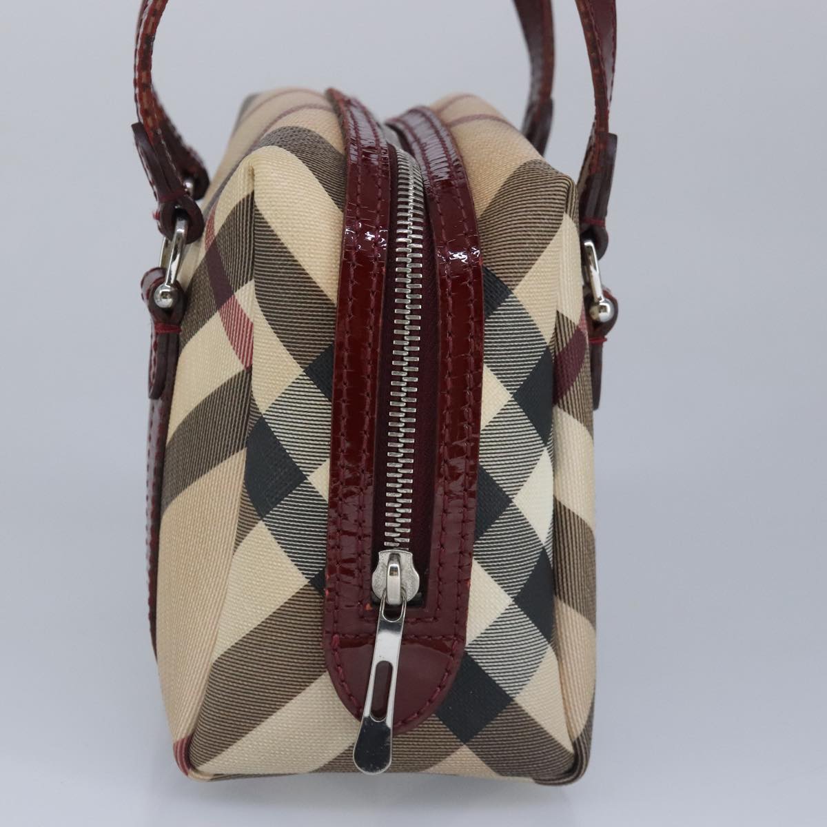 BURBERRY Nova Check Hand Bag PVC Beige Red Auth 100225