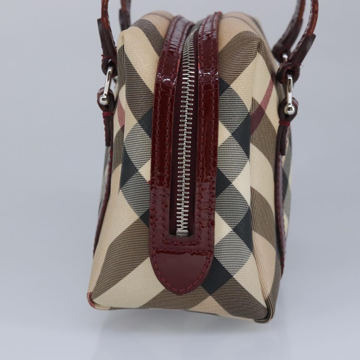 BURBERRY Nova Check Hand Bag PVC Beige Red Auth 100225