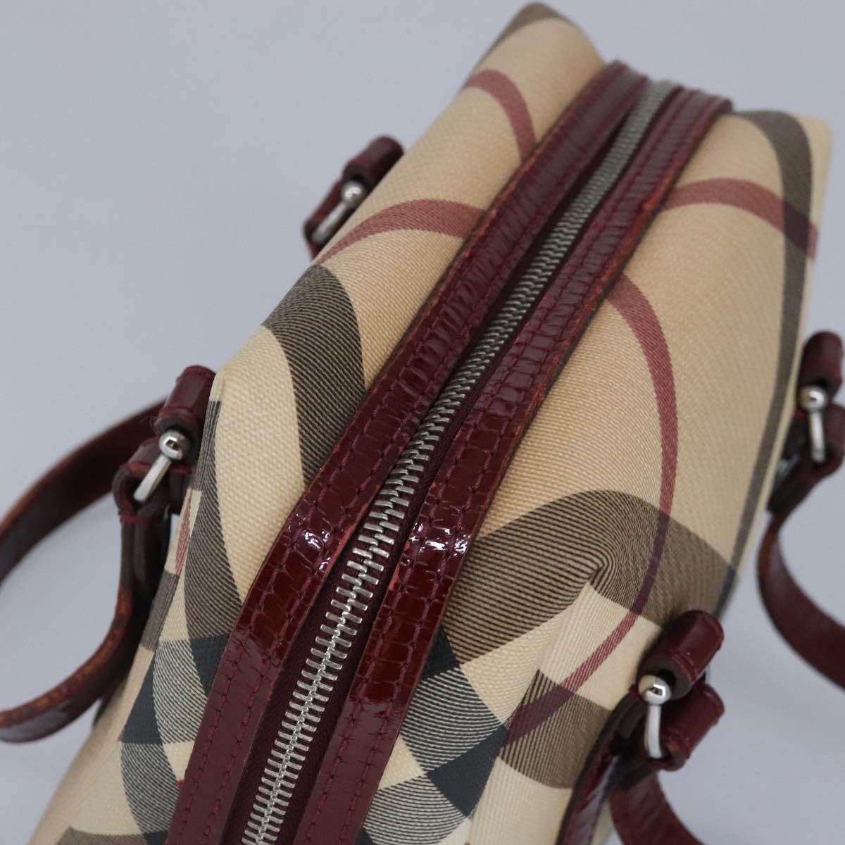 BURBERRY Nova Check Hand Bag PVC Beige Red Auth 100225