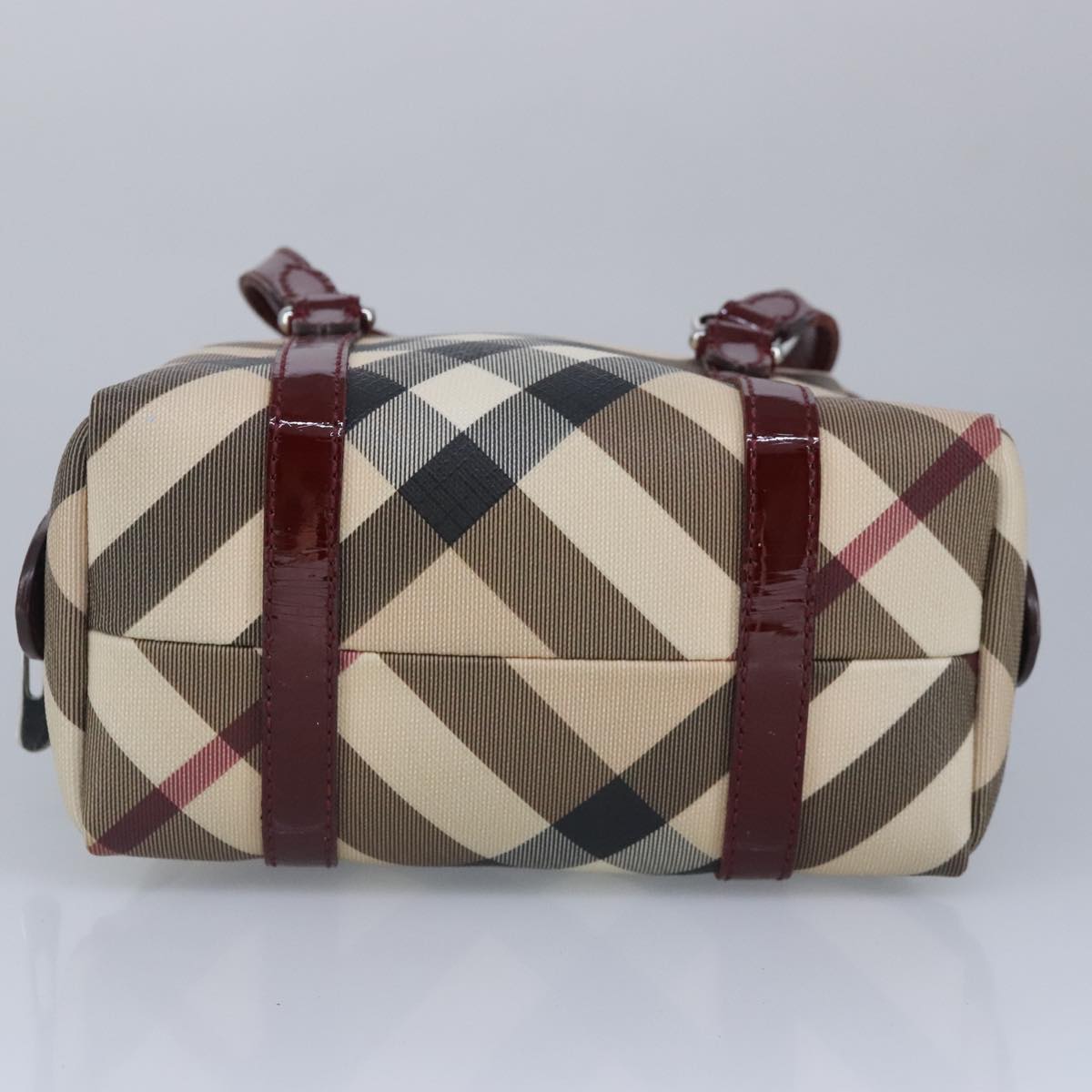 BURBERRY Nova Check Hand Bag PVC Beige Red Auth 100225