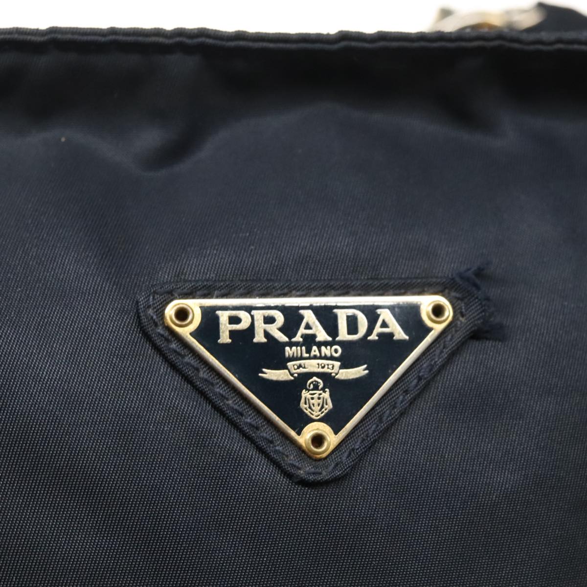 PRADA Hand Bag Nylon Navy Gold Auth 100228