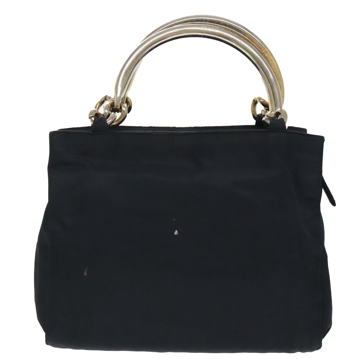 PRADA Hand Bag Nylon Navy Gold Auth 100228 - 0