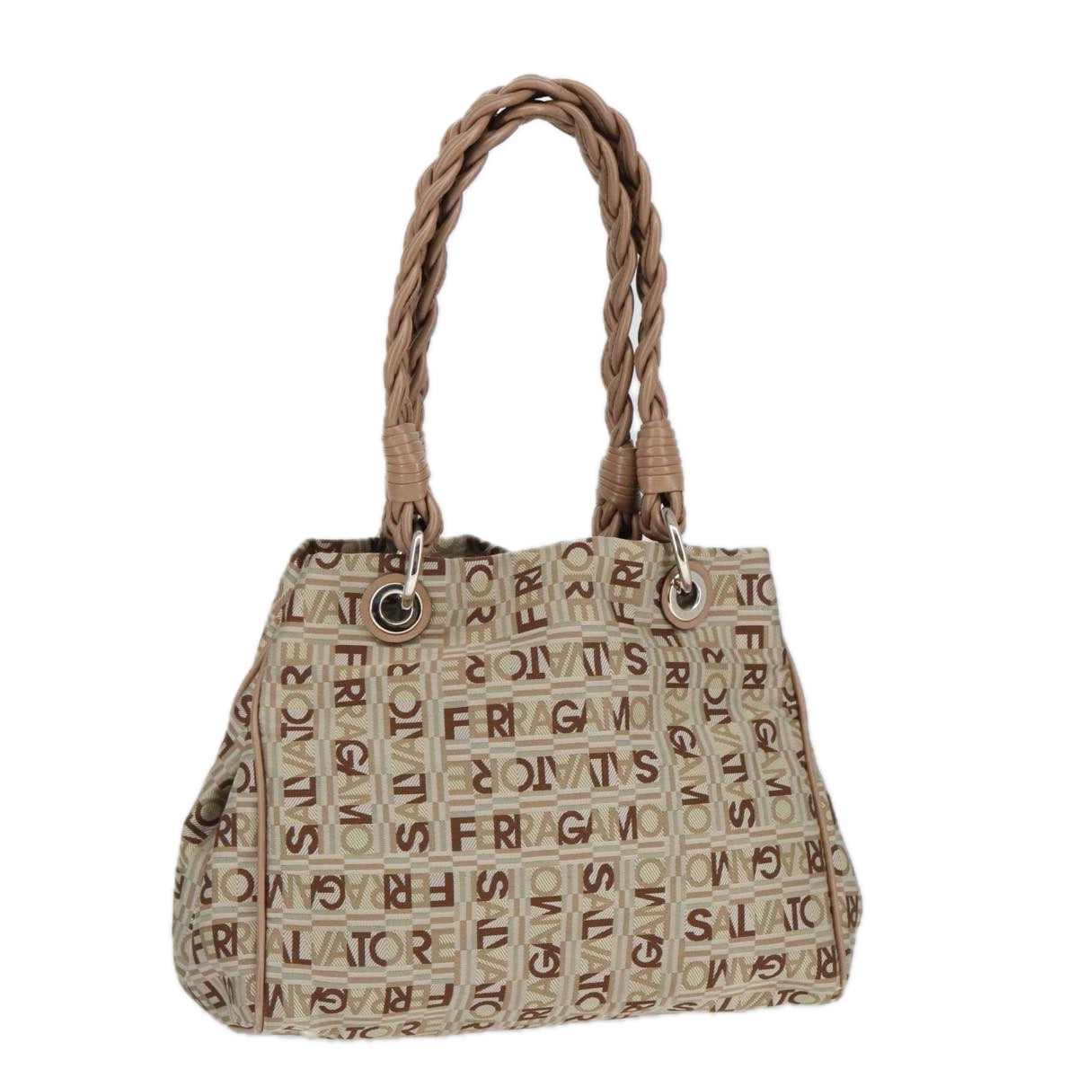 Salvatore Ferragamo Hand Bag Canvas Beige Auth 100237