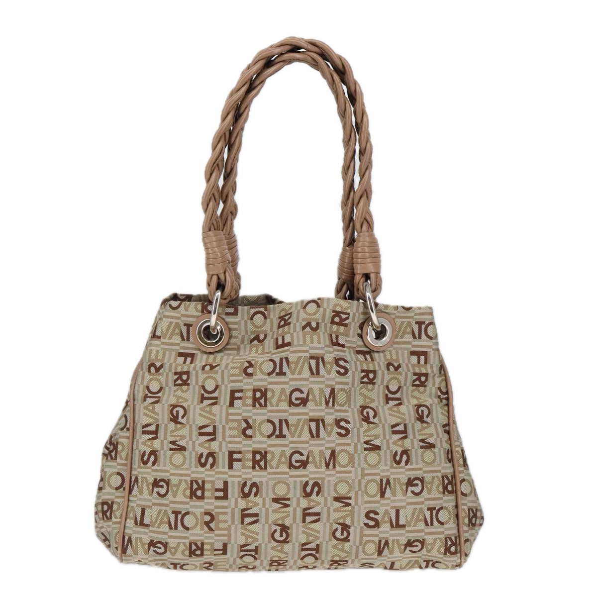 Salvatore Ferragamo Hand Bag Canvas Beige Auth 100237