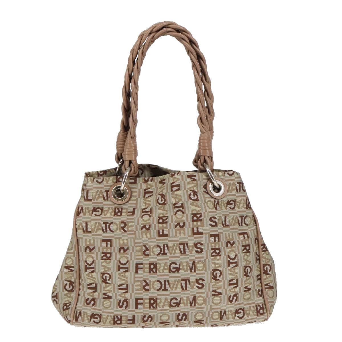 Salvatore Ferragamo Hand Bag Canvas Beige Auth 100237 - 0