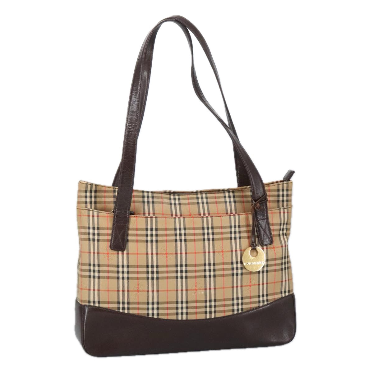 BURBERRY Nova Check Tote Bag Canvas Leather Beige Brown gold Auth 100239