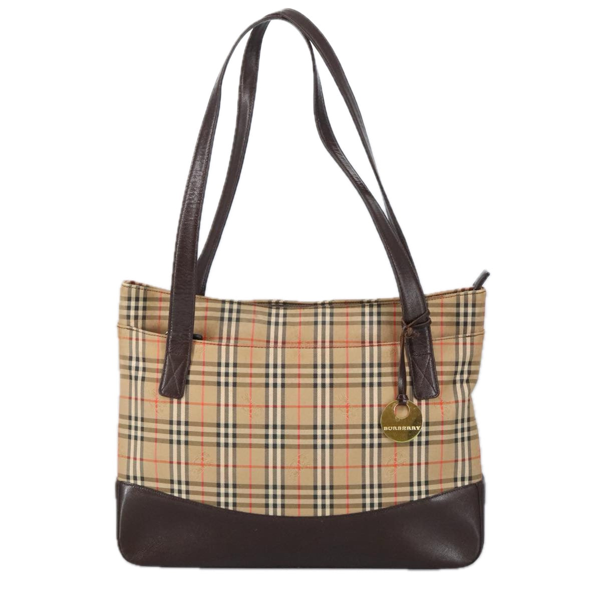 BURBERRY Nova Check Tote Bag Canvas Leather Beige Brown gold Auth 100239