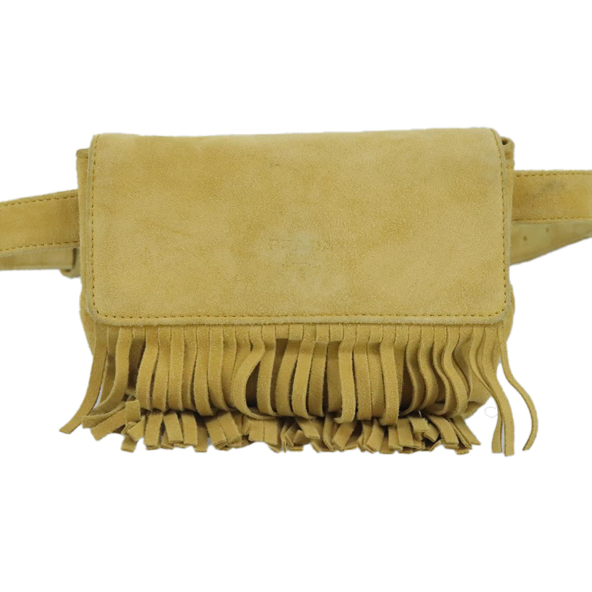 PRADA Waist Bag Suede Yellow Gold Auth 100247