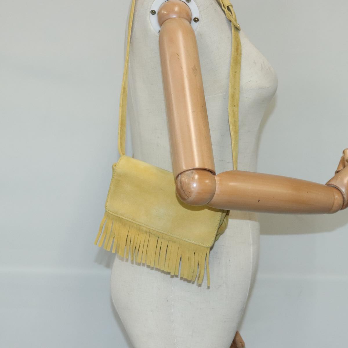 PRADA Waist Bag Suede Yellow Gold Auth 100247