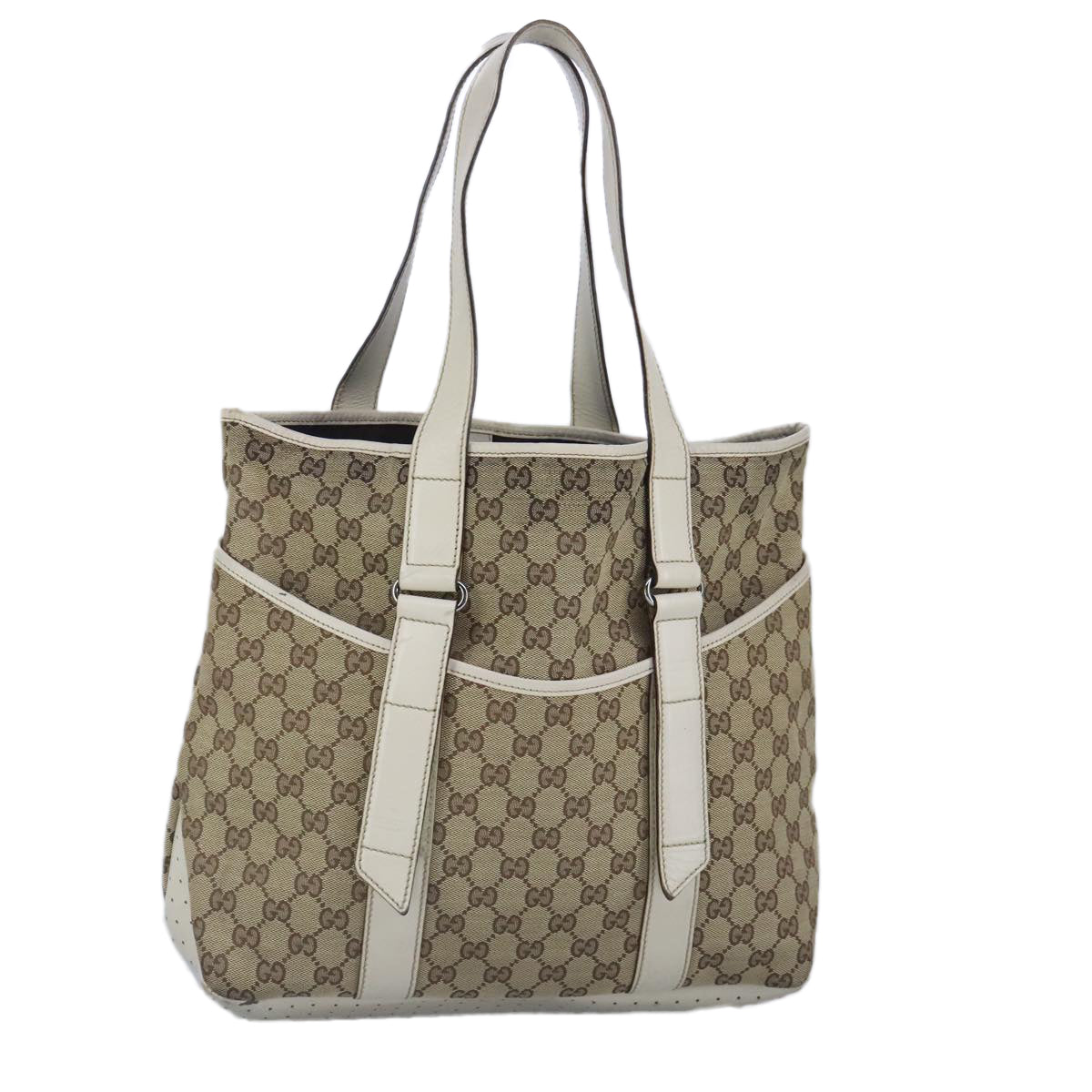 GUCCI GG Canvas Tote Bag Beige Silver 145971 Auth 100260