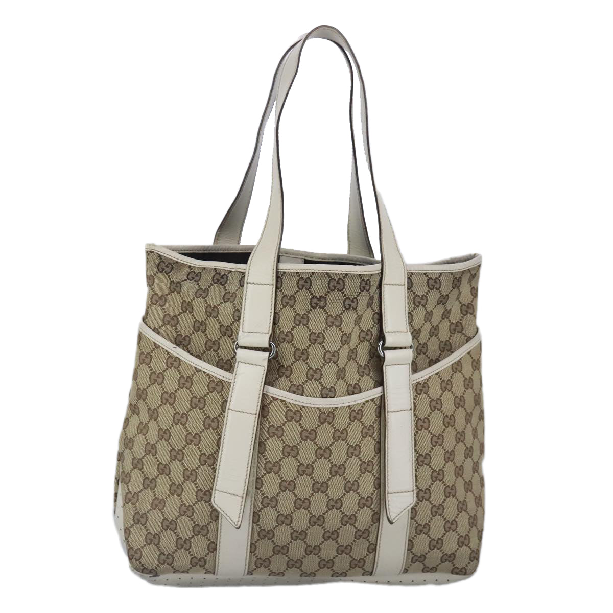 GUCCI GG Canvas Tote Bag Beige Silver 145971 Auth 100260