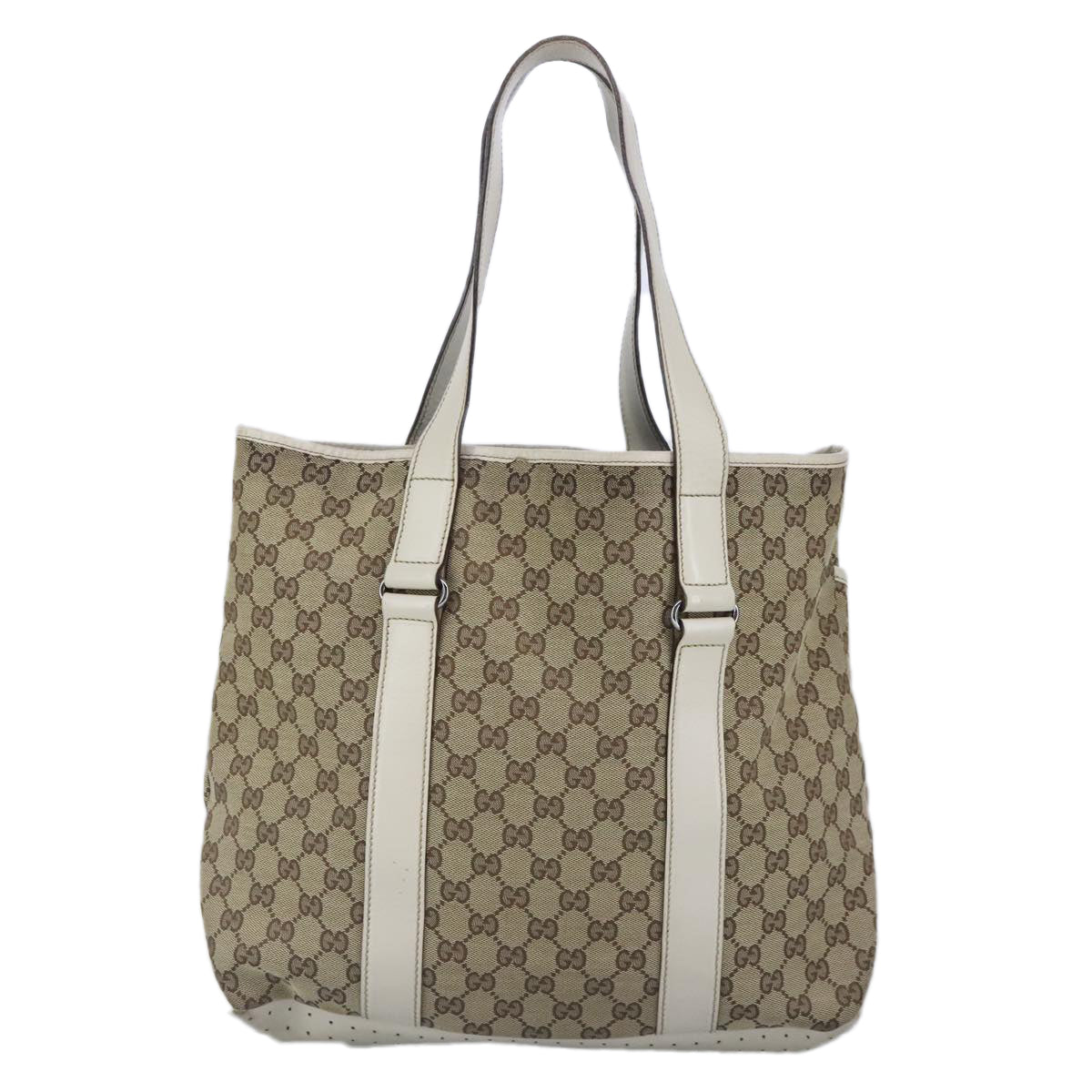 GUCCI GG Canvas Tote Bag Beige Silver 145971 Auth 100260 - 0