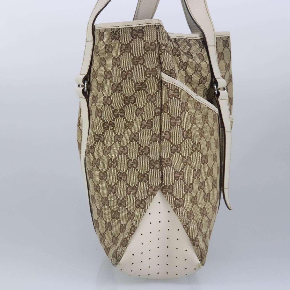 GUCCI GG Canvas Tote Bag Beige Silver 145971 Auth 100260