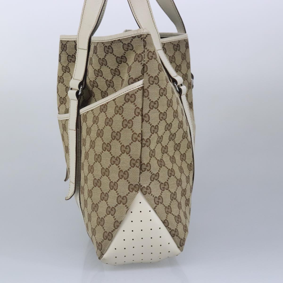 GUCCI GG Canvas Tote Bag Beige Silver 145971 Auth 100260