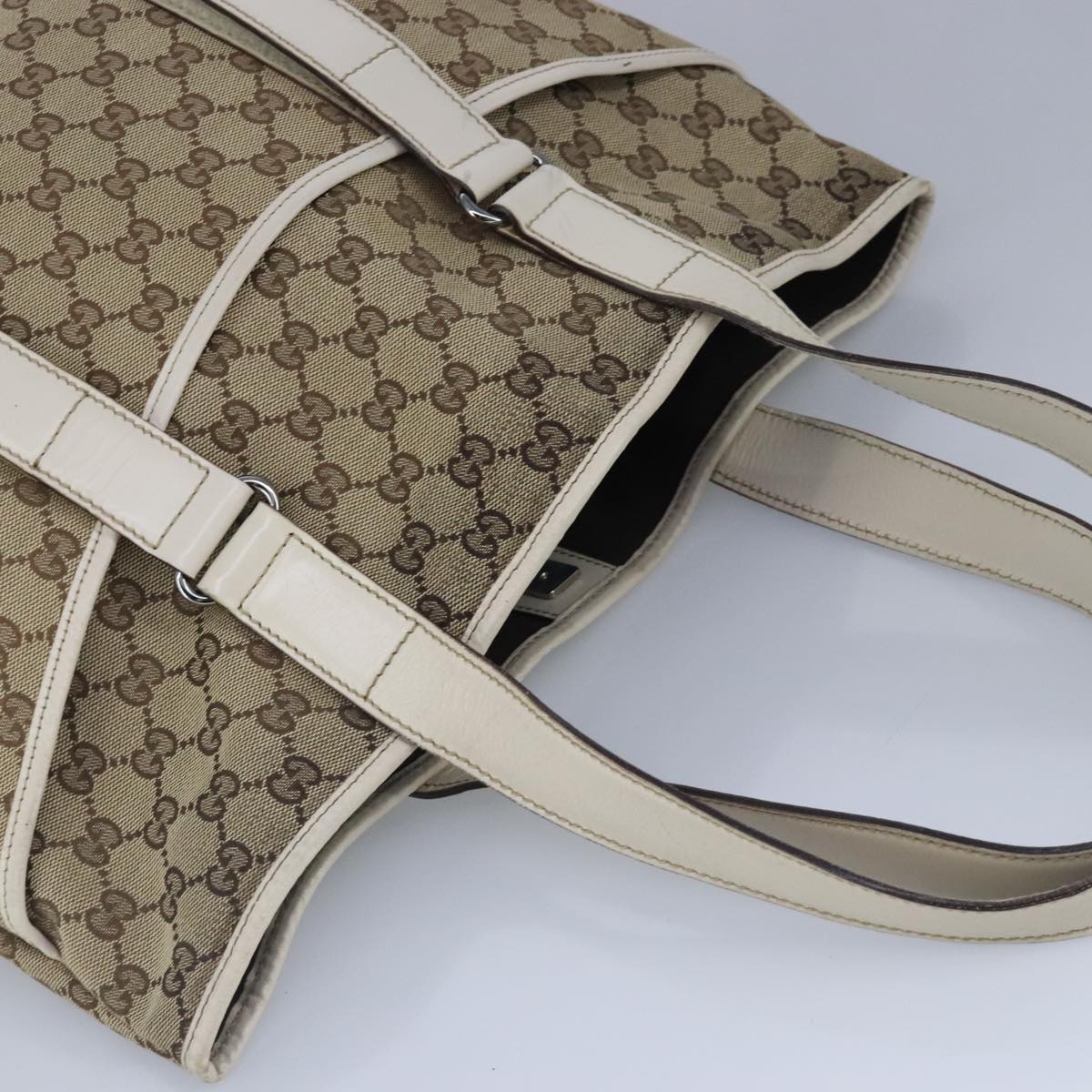 GUCCI GG Canvas Tote Bag Beige Silver 145971 Auth 100260