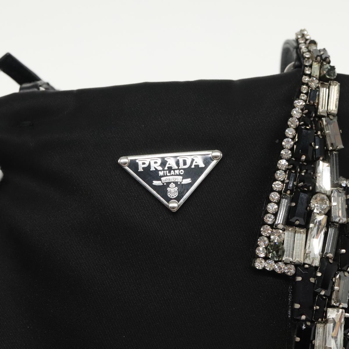 PRADA Chain Shoulder Bag Nylon Black Silver Auth 100262A