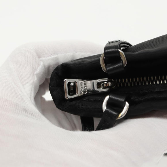 PRADA Chain Shoulder Bag Nylon Black Silver Auth 100262AV