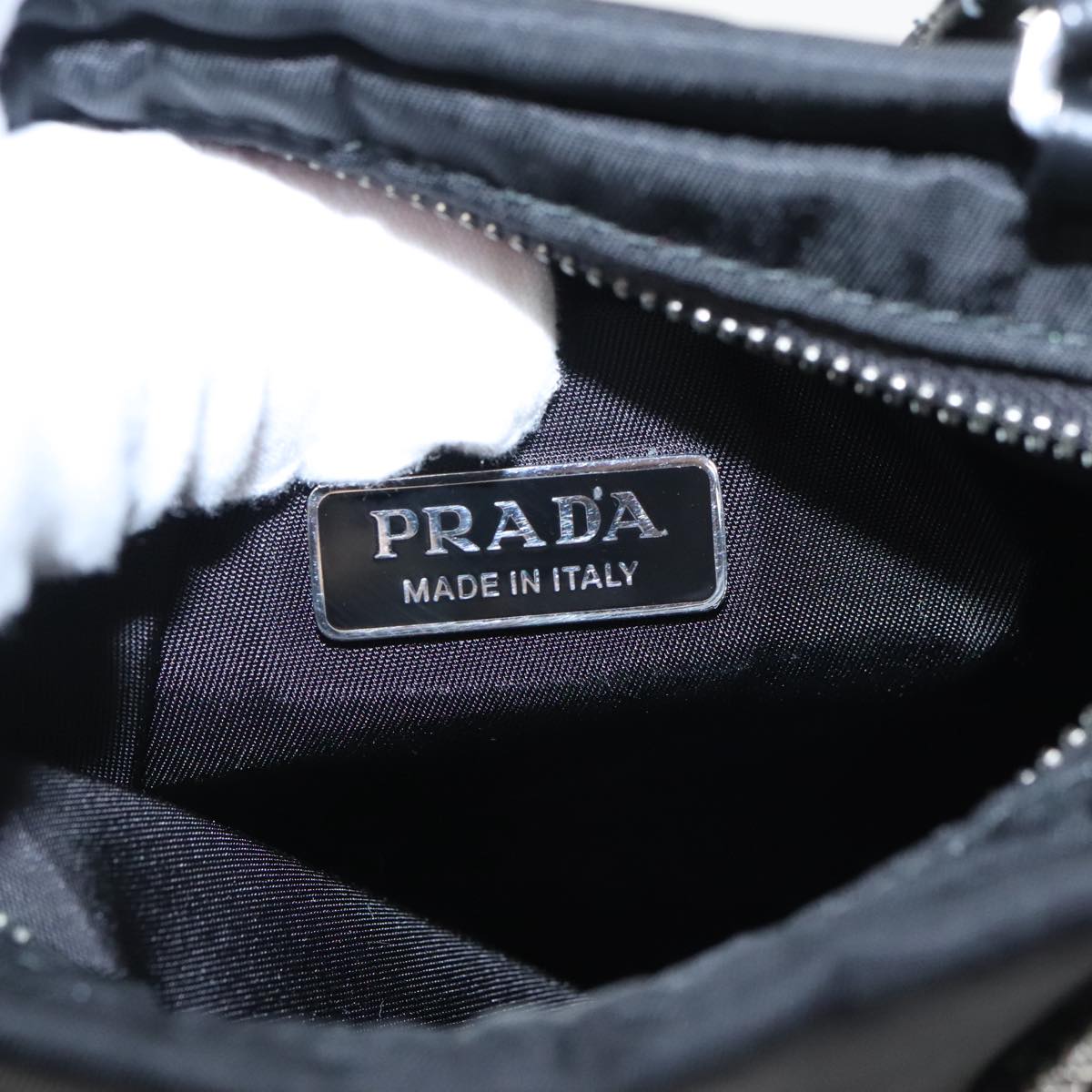 PRADA Chain Shoulder Bag Nylon Black Silver Auth 100262A