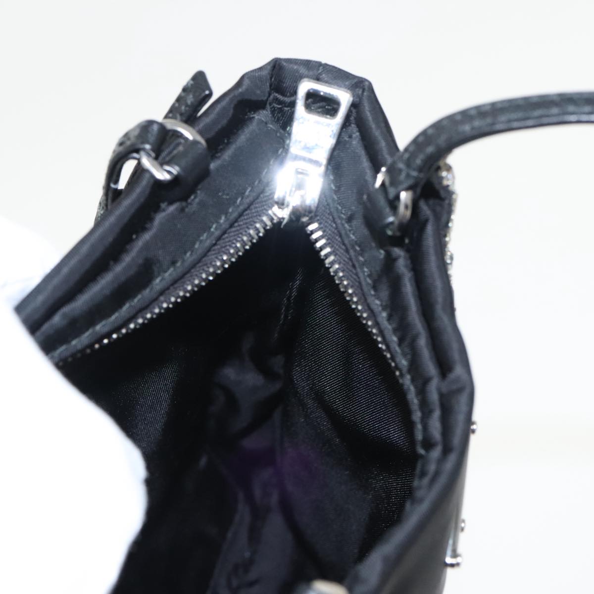 PRADA Chain Shoulder Bag Nylon Black Silver Auth 100262A