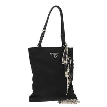 PRADA Chain Shoulder Bag Nylon Black Silver Auth 100262AV