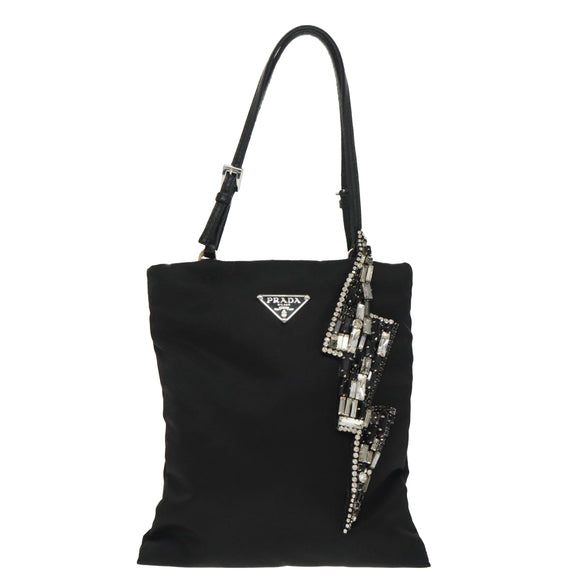 PRADA Chain Shoulder Bag Nylon Black Silver Auth 100262AV