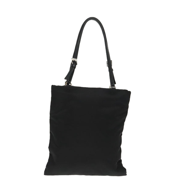 PRADA Chain Shoulder Bag Nylon Black Silver Auth 100262AV