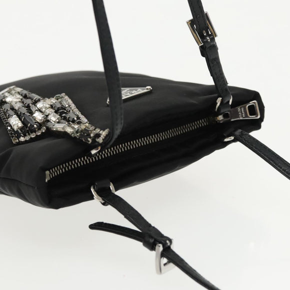 PRADA Chain Shoulder Bag Nylon Black Silver Auth 100262AV