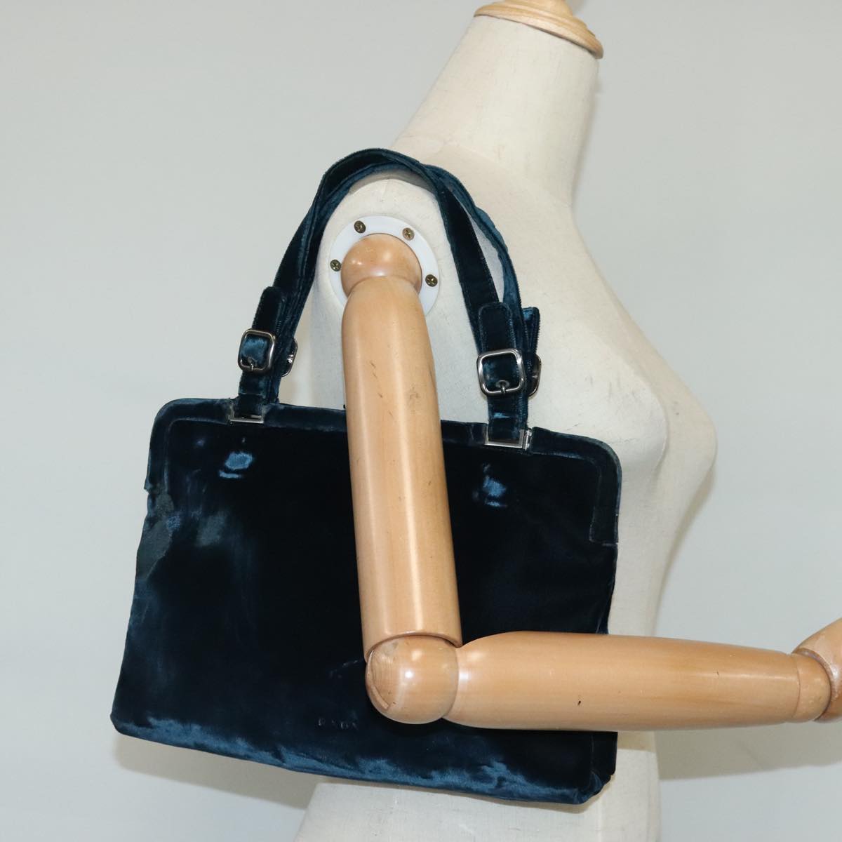 PRADA Hand Bag Velor Navy Auth 100263