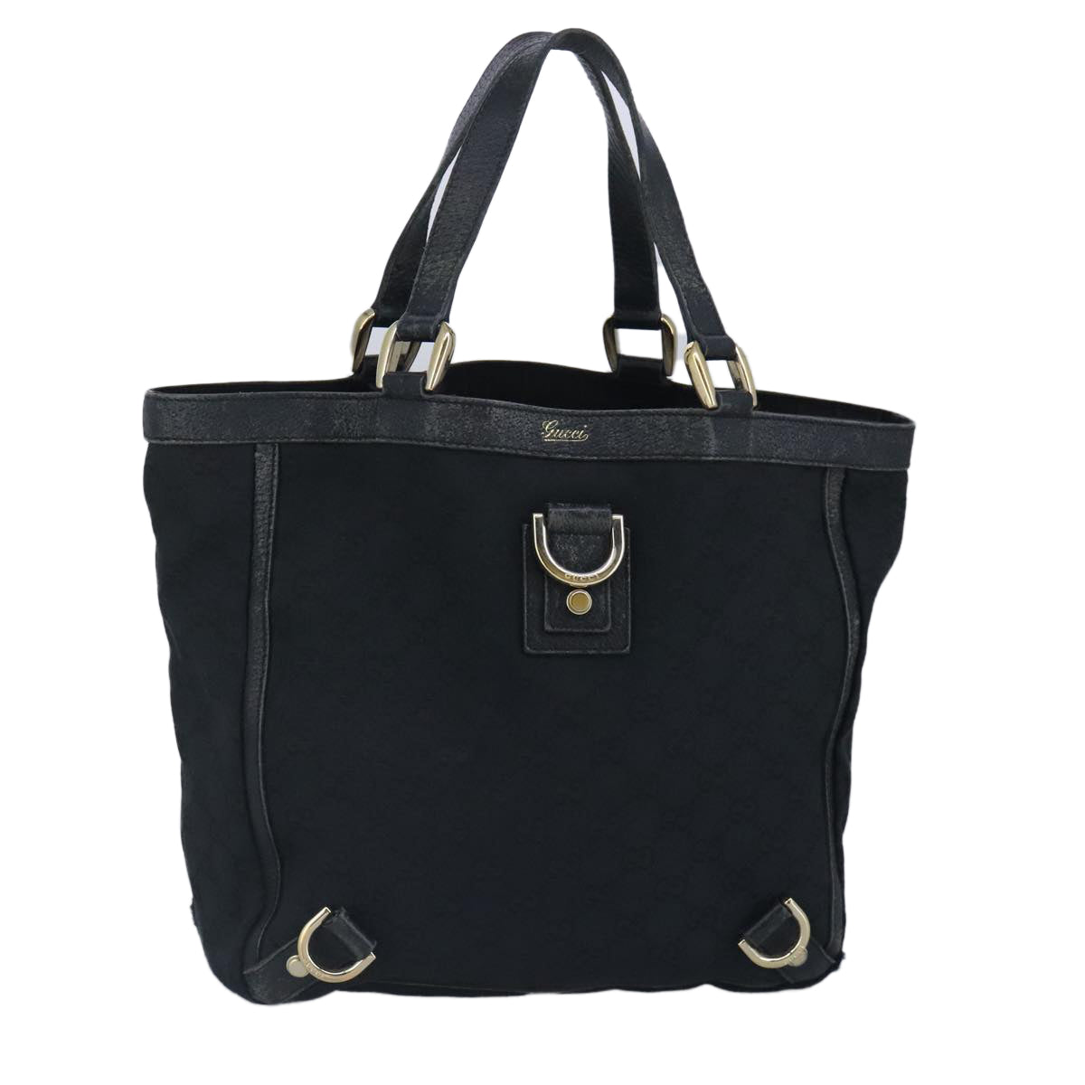 GUCCI GG Canvas Tote Bag Black Gold 130739 Auth 100265