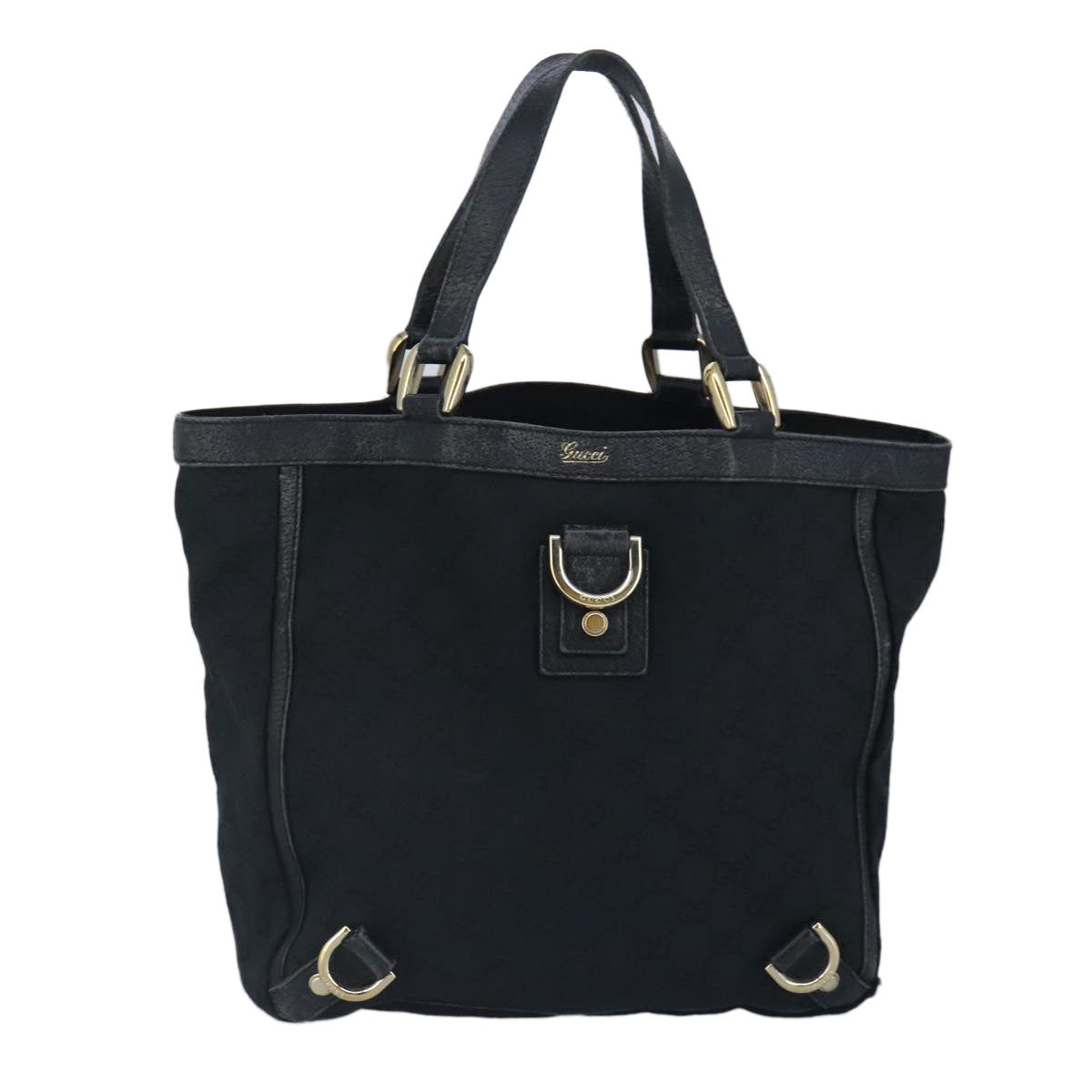 GUCCI GG Canvas Tote Bag Black Gold 130739 Auth 100265