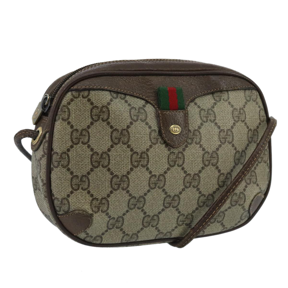 GUCCI GG Supreme Web Sherry Line Shoulder Bag PVC Beige 89 02 066 Auth 100268